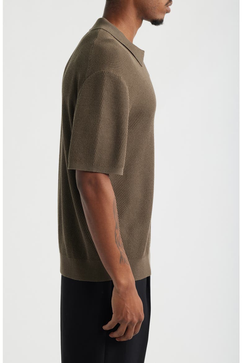 Diagonal Stitch Short Sleeve Polo Sweater, Alternate, color, BROWN ACORN