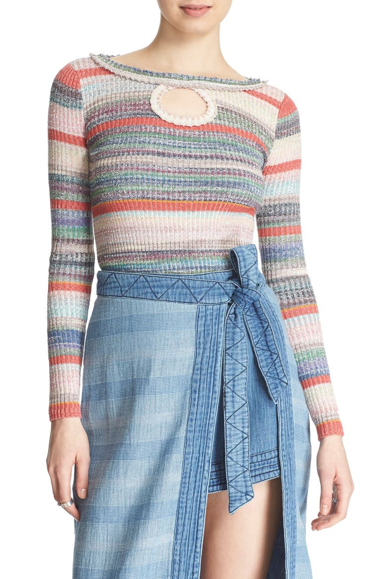 'Sunshine Dreamer' Stripe Keyhole Sweater, Main, color, MULTI COMBO