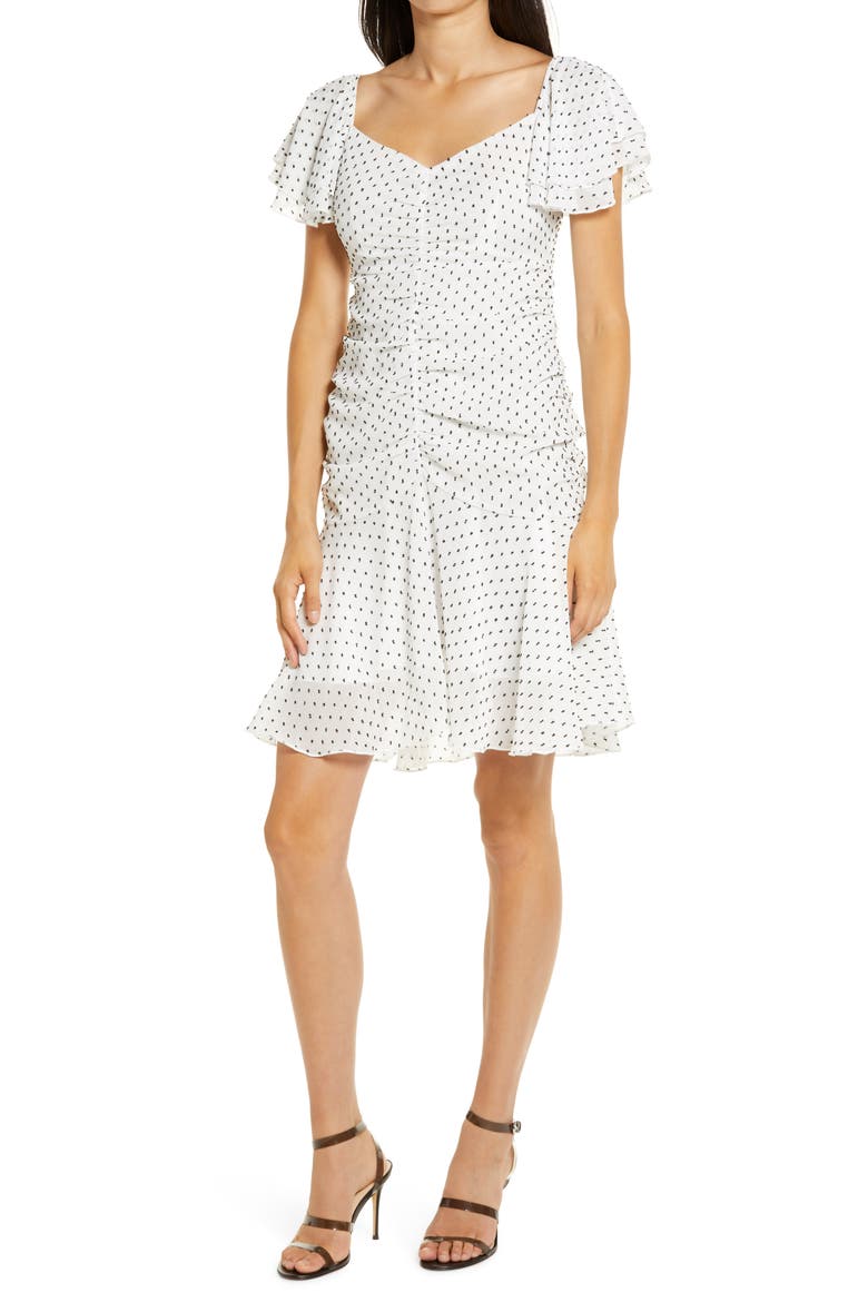 Marley Ruched Minidress, Main, color, WHITE-BLACK DOT