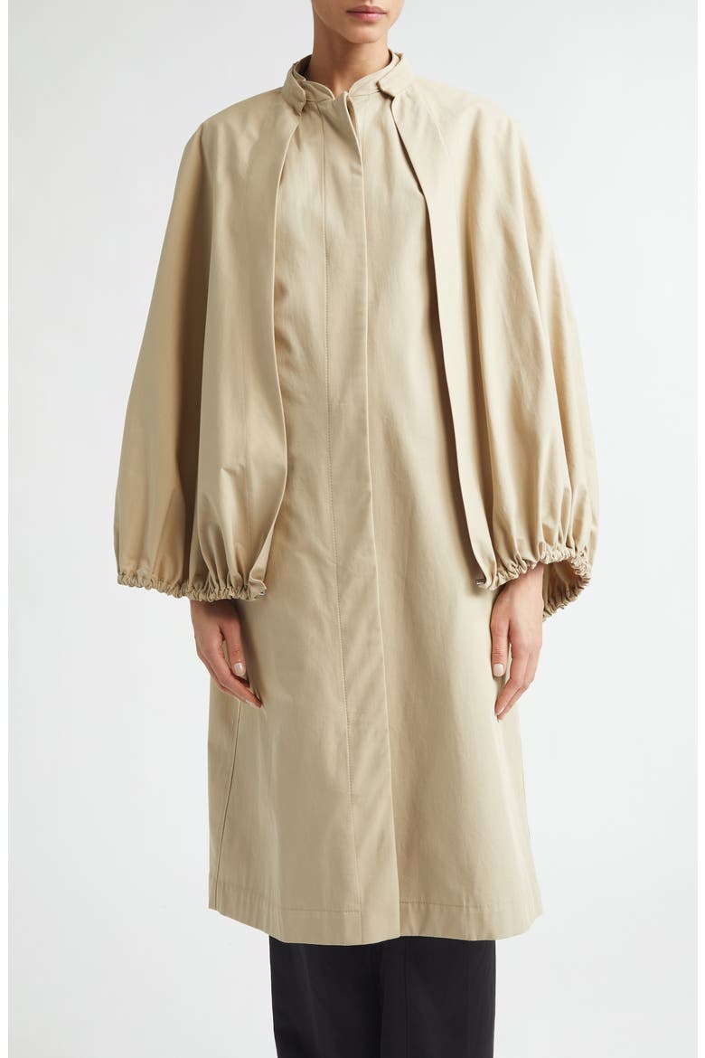 Cotton Gabardine Coat with Removable Cape, Main, color, BEIGE