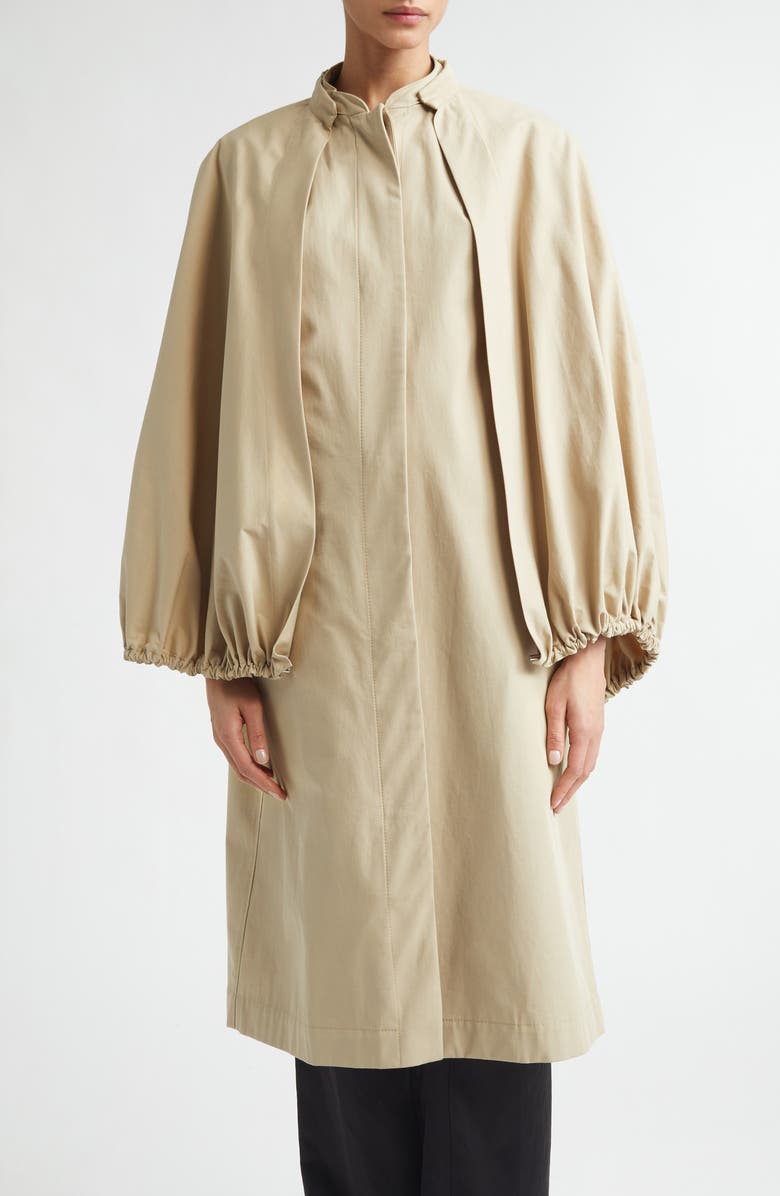 TOTEME Cotton Gabardine Coat with Removable Cape, Main, color, Beige