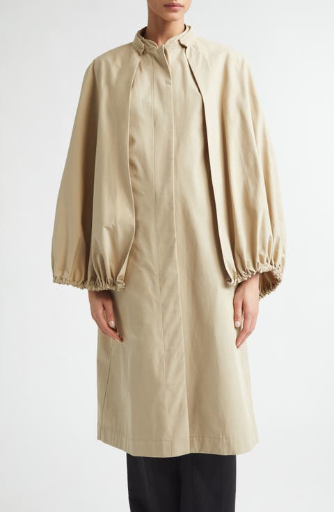 Cotton Gabardine Coat with Removable Cape