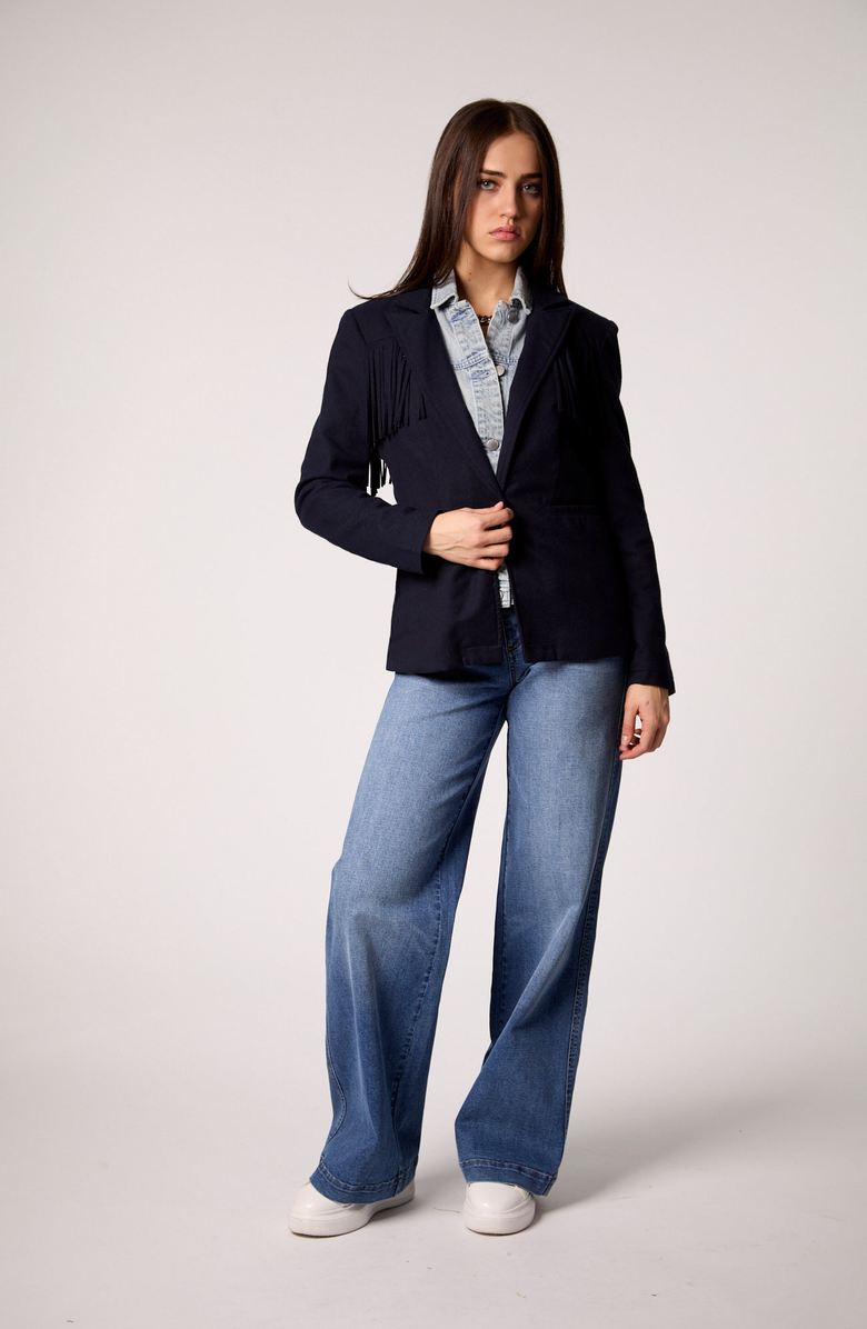 BLUE REVIVAL Helen Fringe Blazer with Removable Denim Insert, Alternate, color, Midnight