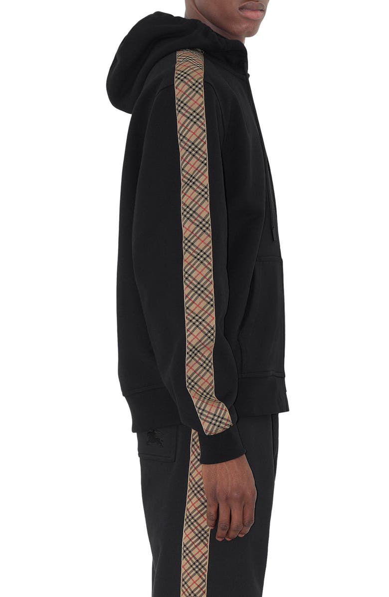 Burberry EKD Embroidered Check Trim French Terry Full Zip Hoodie, Alternate, color, Black