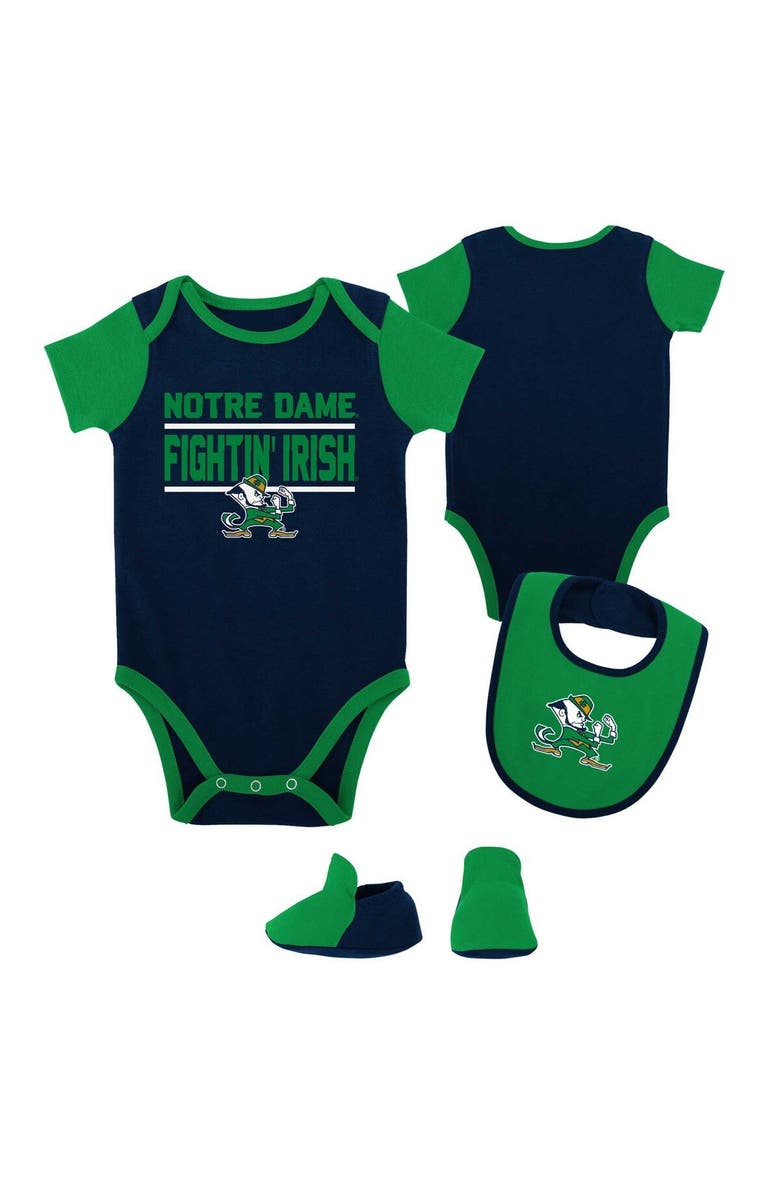 Outerstuff Newborn & Infant Navy Notre Dame Fighting Irish Home Field Advantage Three-Piece Bodysuit, Bib & Booties Set, Main, color,
