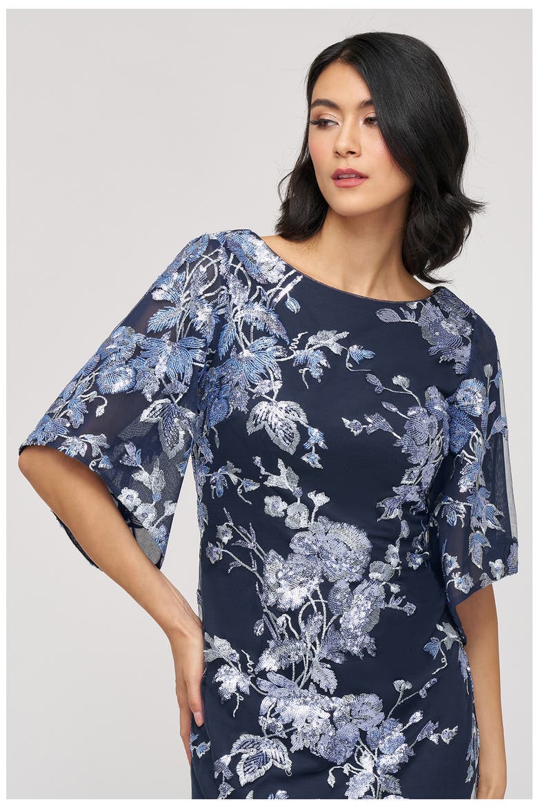 Lea Sequin Embroidered Flutter Sleeve Cocktail Dress, Alternate, color, NAVY MULTI