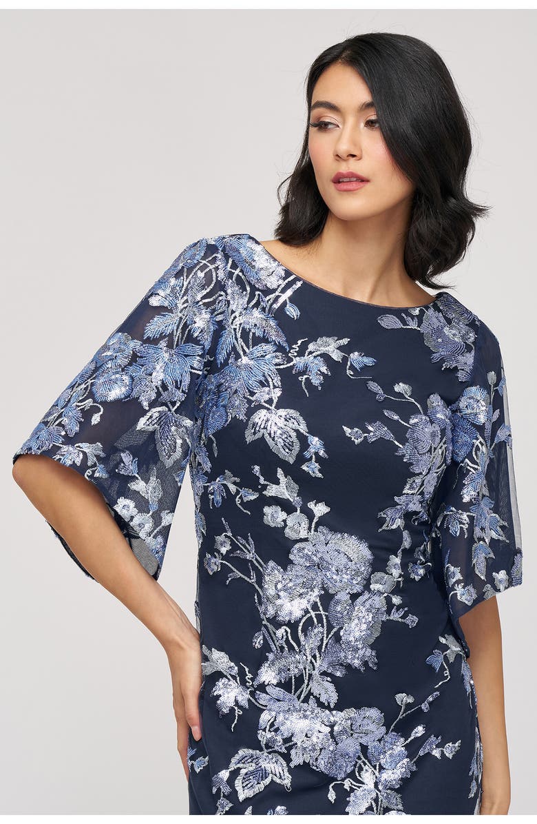 JS Collections Lea Sequin Embroidered Flutter Sleeve Cocktail Dress, Alternate, color, Navy Multi