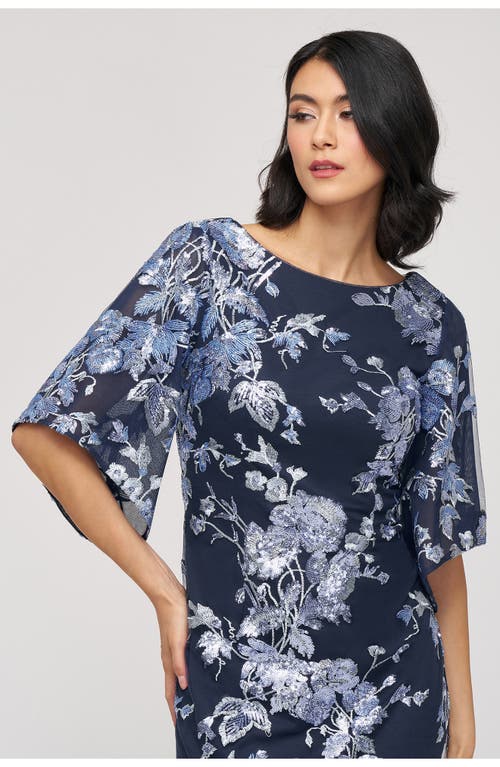 Js Collections Lea Sequin Embroidered Flutter Sleeve Cocktail Dress In Multi