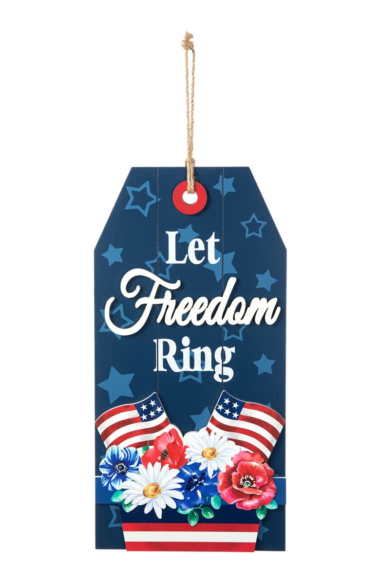 Glitzhome Patriotic Americana Wooden Word Sign Door Hanger, Main, color, 