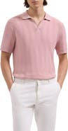 Bugatchi Johnny Collar Basket Stitch Cotton Blend Short Sleeve Sweater