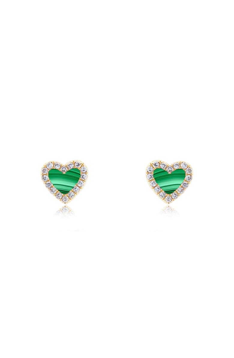 The Lovery Fine Jewelry Malachite Diamond Halo Heart Stud Earrings, Alternate, color, Malachite