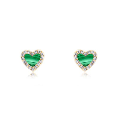 The Lovery Fine Jewelry Malachite Diamond Halo Heart Stud Earrings In Gold