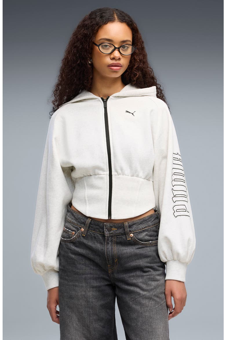Street Glam Stud Detail Zip Front Hoodie, Alternate, color, WHITE GLOW HEATHER