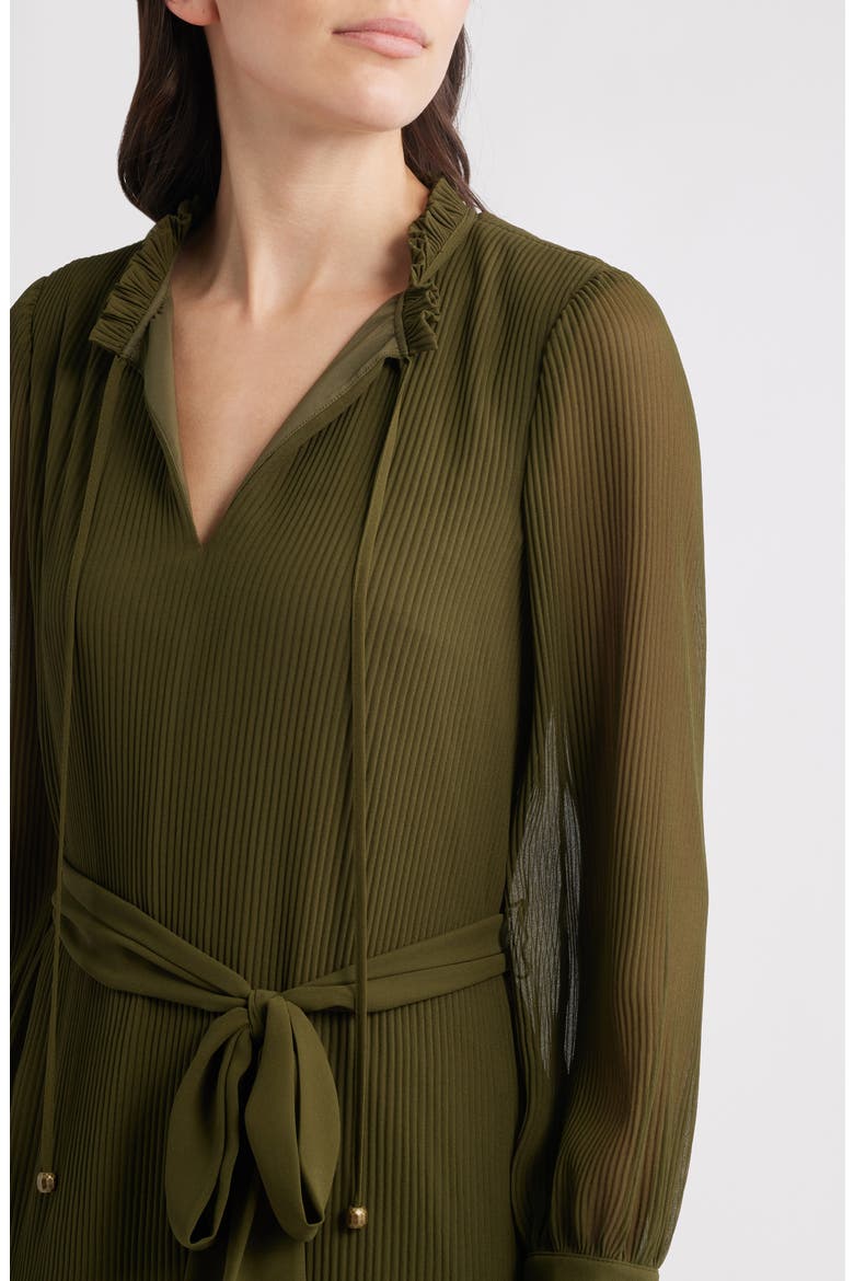 Ruffle Tie Waist Long Sleeve Dress, Alternate, color, OLIVE