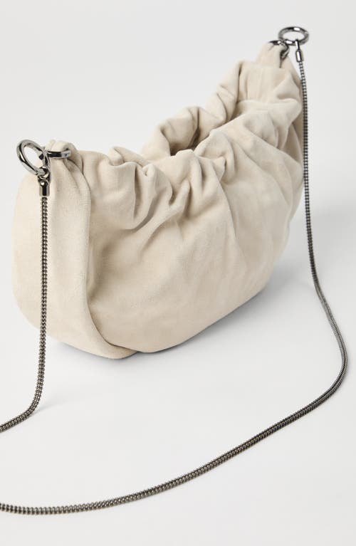 Shop Brunello Cucinelli Suede Brioche Hobo Bag In Ivory
