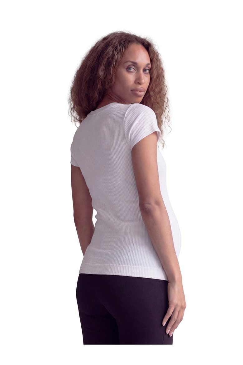 Maternity Basic Ribbed Knit Round Neck Short Sleeve Top, Alternate, color, White