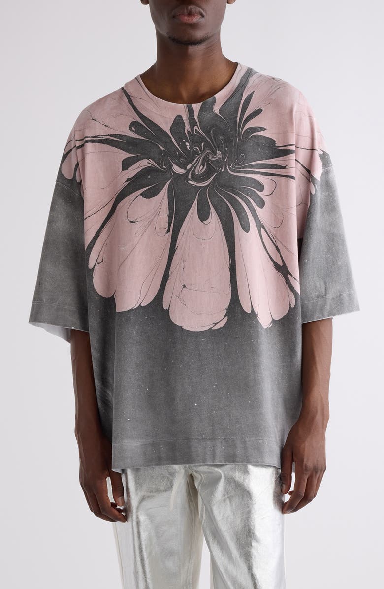 Dries Van Noten Hen Floral & Solid Oversize T-Shirt, Main, color, Dessin