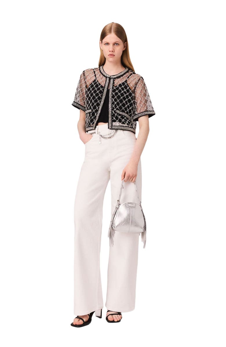 maje Embroidered tulle top, Main, color, Black