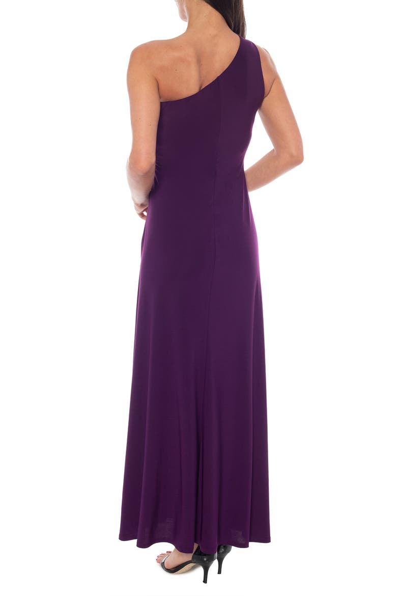 One-Shoulder Front Twist A-Line Gown, Alternate, color, EGGPLANT