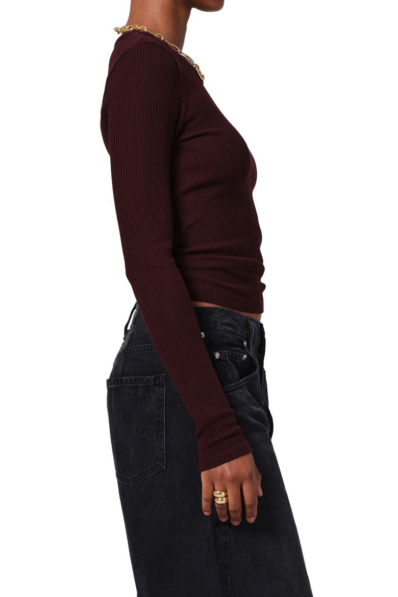Fellina Rib One-Sleeve Sweater, Alternate, color, BURGUNDY