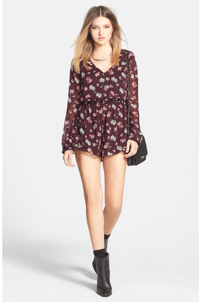 ASTR Surplice Front Romper (Nordstrom Exclusive), Alternate, color, BURGUNDY
