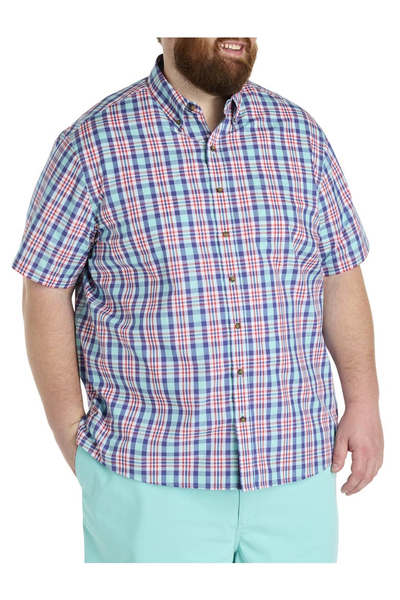 Big & Tall Easy-Care Large Plaid Sport Shirt, Main, color, AQUA MULTI
