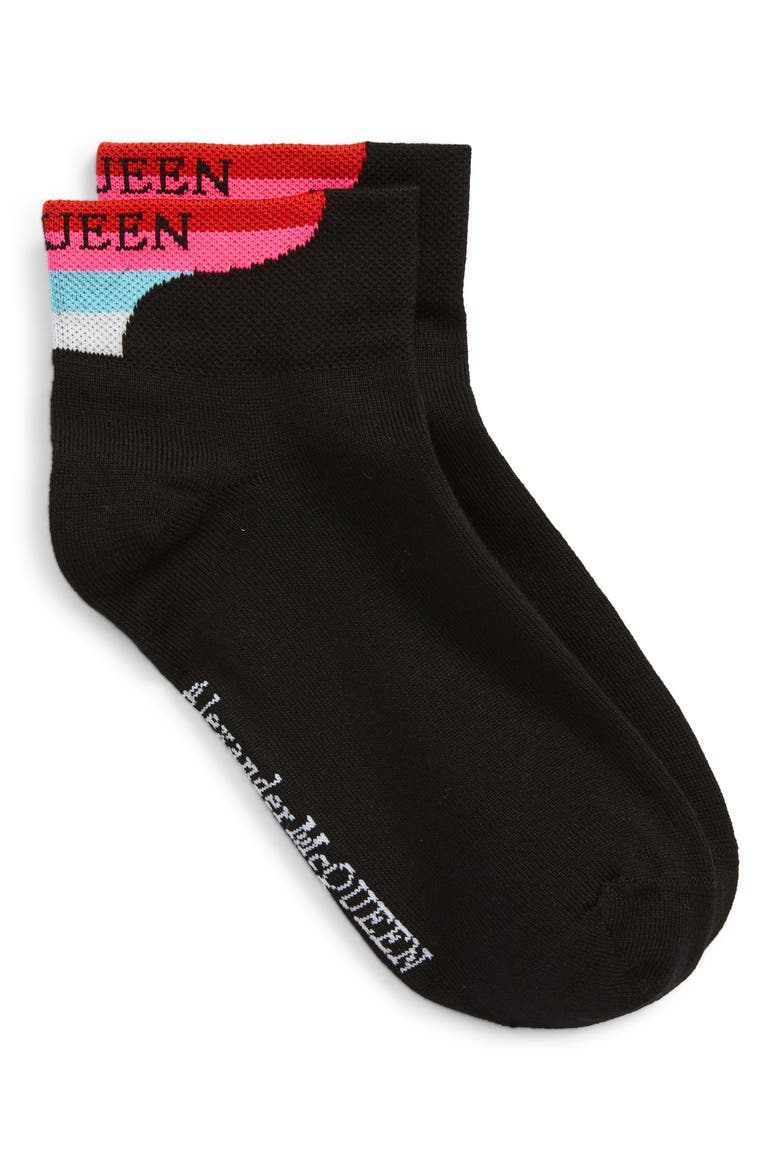 Alexander McQueen Logo Ankle Socks, Main, color, BLACK