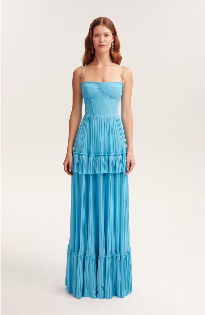 Milla Sky-Blue Spaghetti Strap Pleated Maxi Dress, Alternate, color, Blue