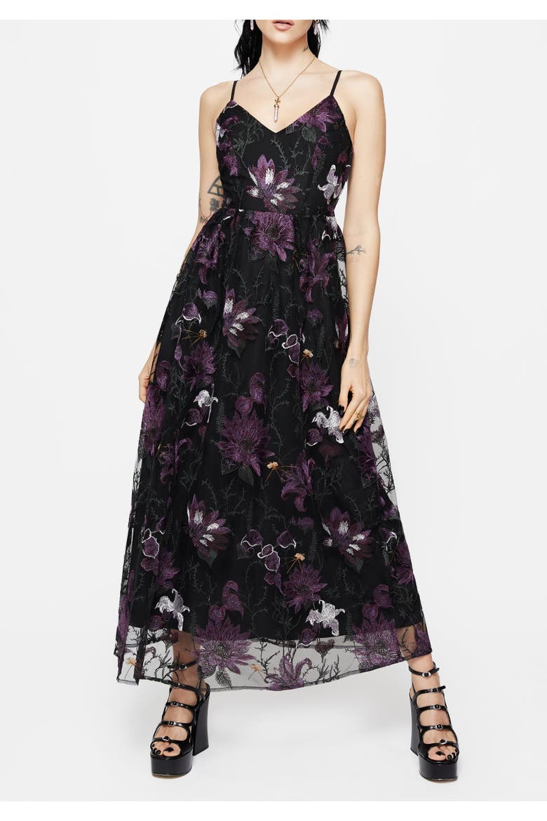 Estrid Embroidered Mesh Maxi Dress, Main, color, Purple