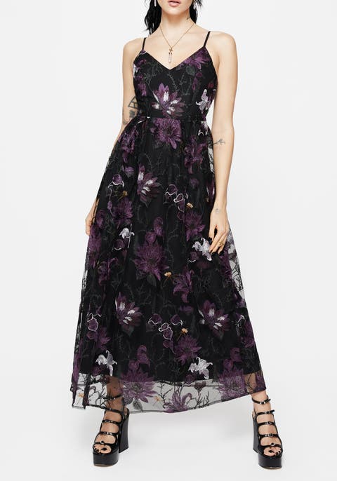 Estrid Embroidered Mesh Maxi Dress