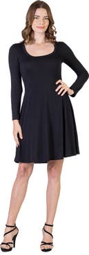 24seven Comfort Apparel Classic Long Sleeve Flared Mini Dress