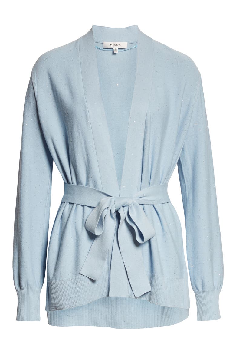 Tie Front Sequin Cardigan, Alternate, color, ICE BLUE