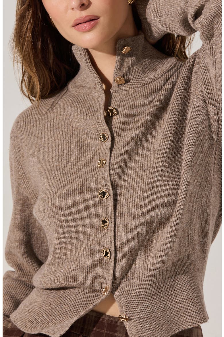 Tawni Stand Collar Cardigan, Alternate, color, TAUPE