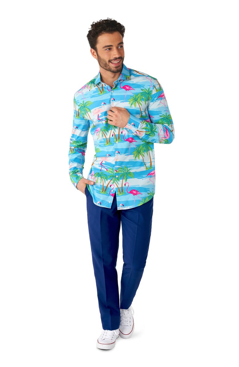 OppoSuits Flaminguy Trim Fit Button-Up Shirt, Alternate, color, Blue