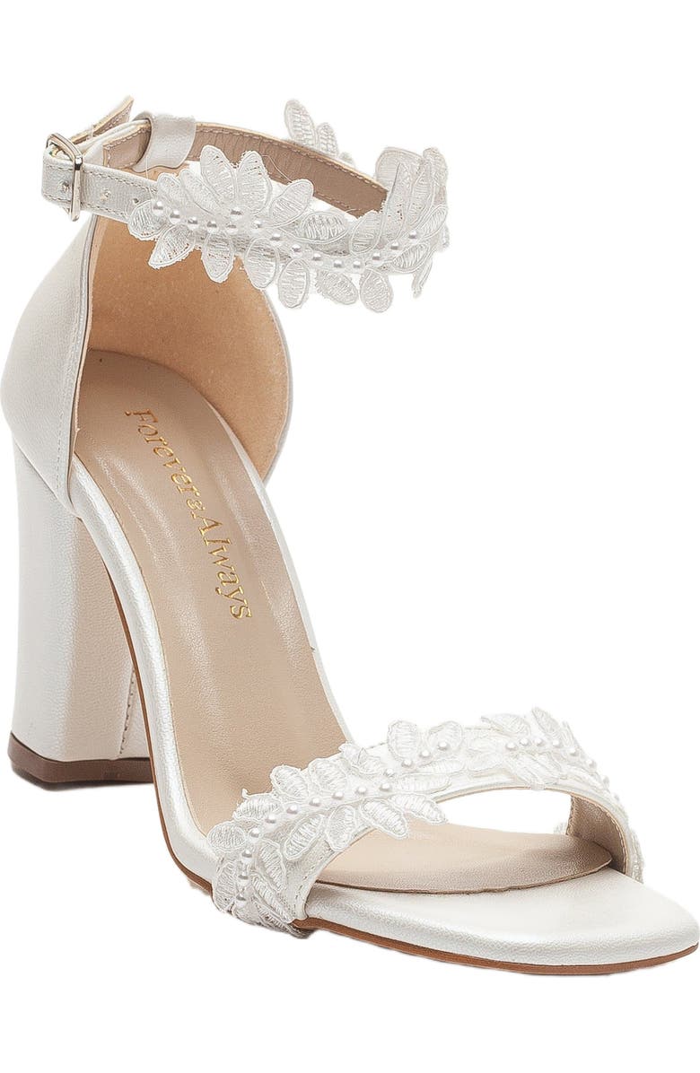 Forever & Always Shoes Marlene Lace Bridal Sandals, Main, color, Ivory Faux Leather