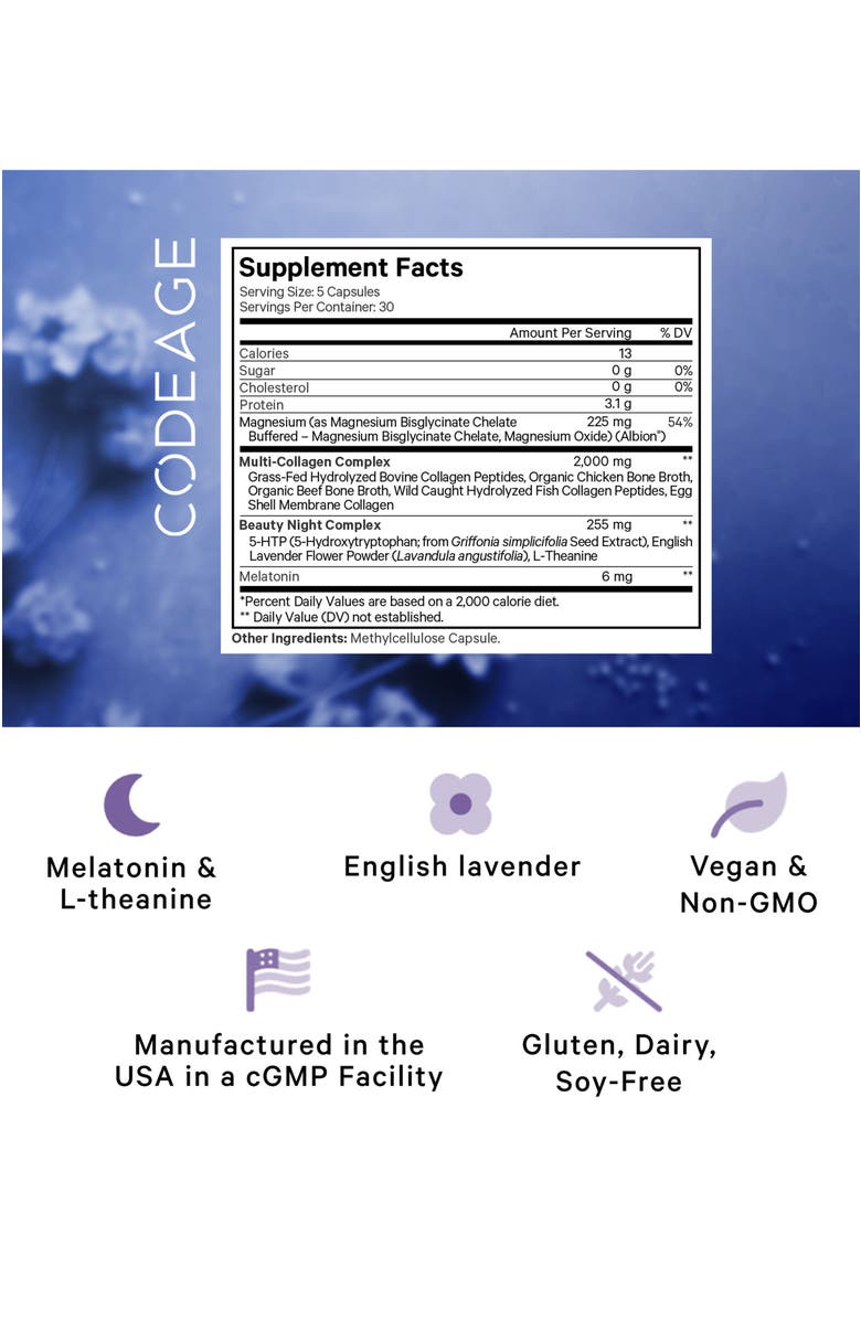 Codeage Multi Collagen + Magnesium & Melatonin Beauty Night Supplement, Alternate, color, White