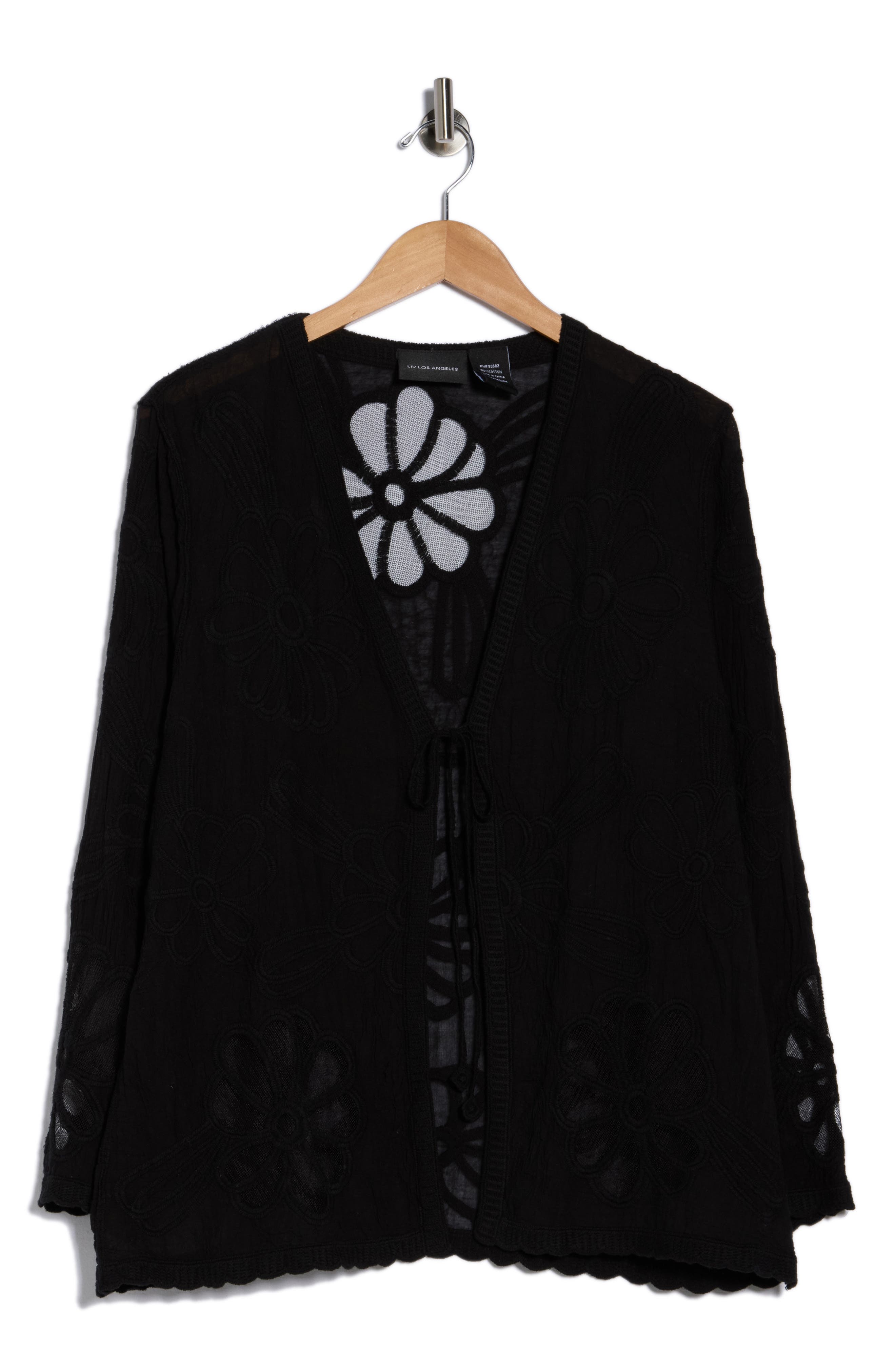Forgotten Grace Floral Embroidered Tie Front Cardigan