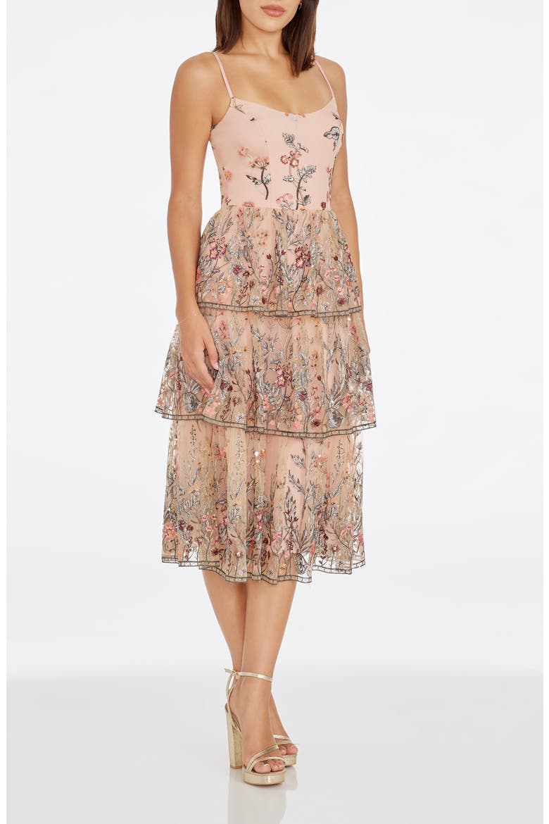 Loretta Floral Embroidery Midi Cocktail Dress, Alternate, color, BLUSH MULTI