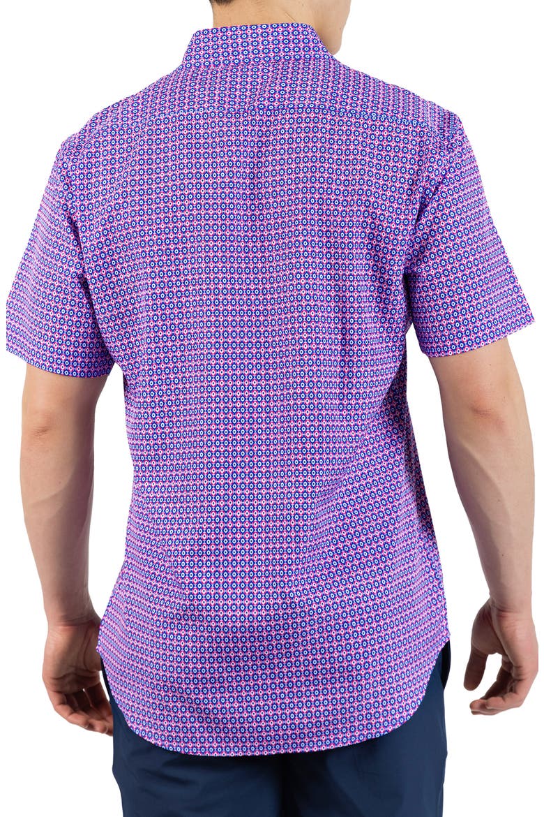 Moroccan Tile Short Sleeve Button-Up Shirt, Alternate, color, PINK