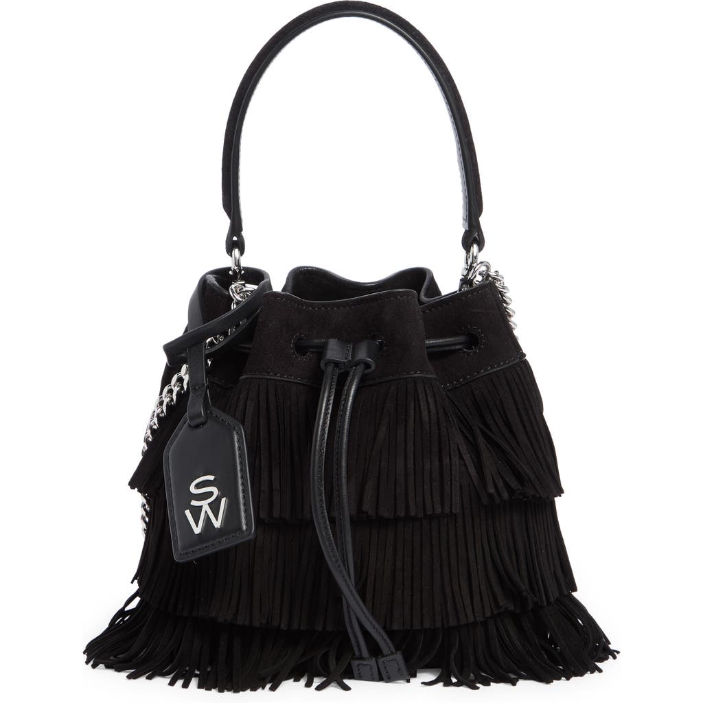 Stuart Weitzman Mini Rae Fringe Bucket Bag In Black