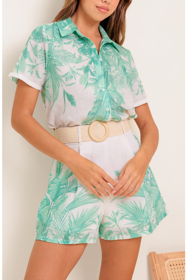 Printed Shirt & Shorts Set, Alternate, color, IVORY SAGE
