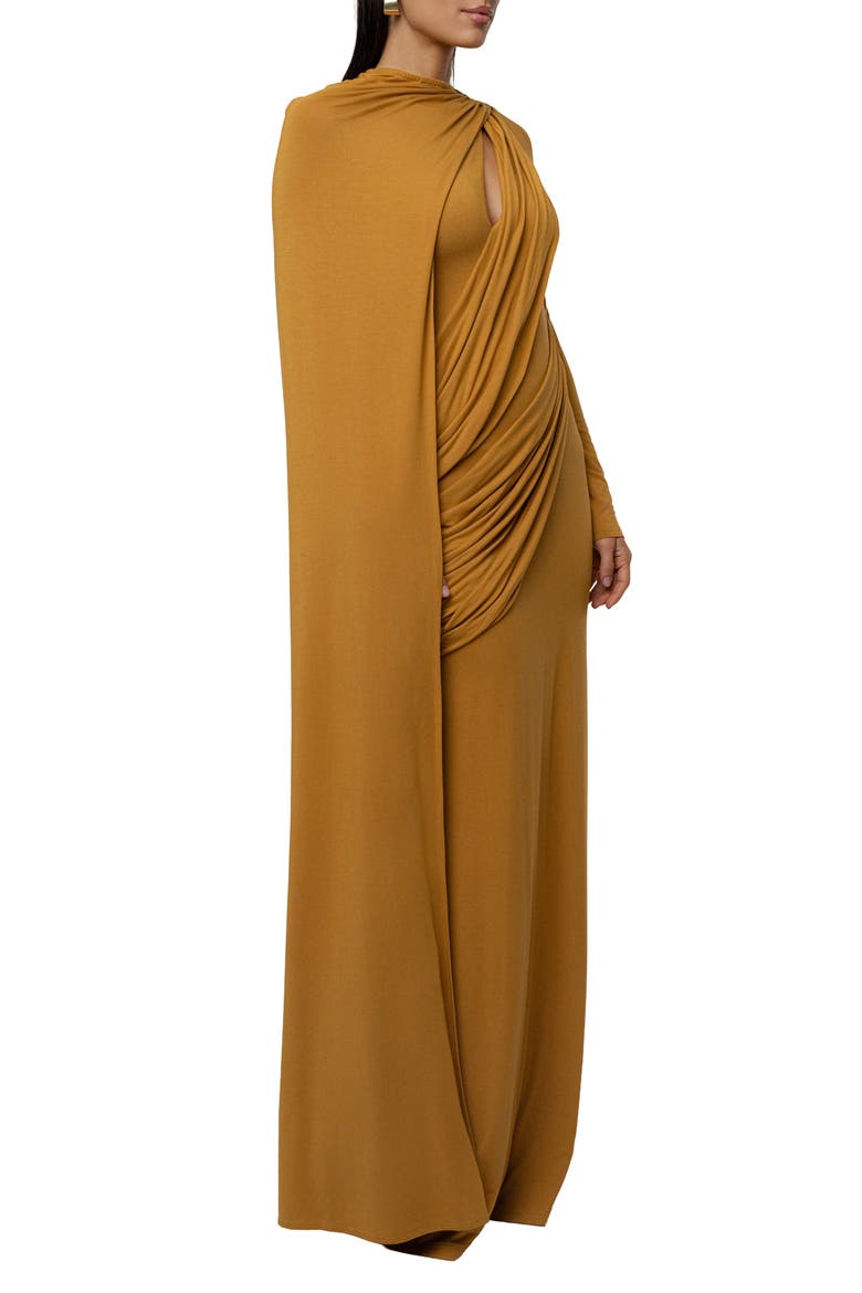 Draped Elegance Long Sleeve Gown, Alternate, color, GOLD
