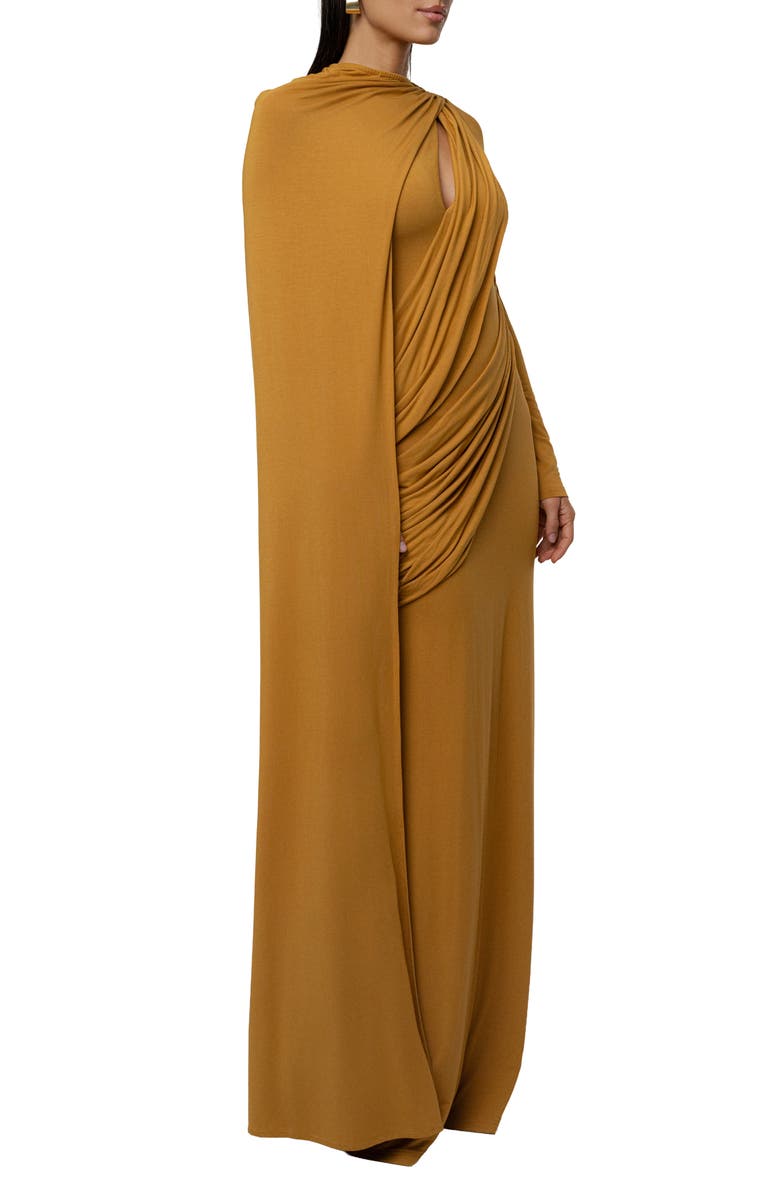 JLUXLABEL Draped Elegance Long Sleeve Gown, Alternate, color, Gold