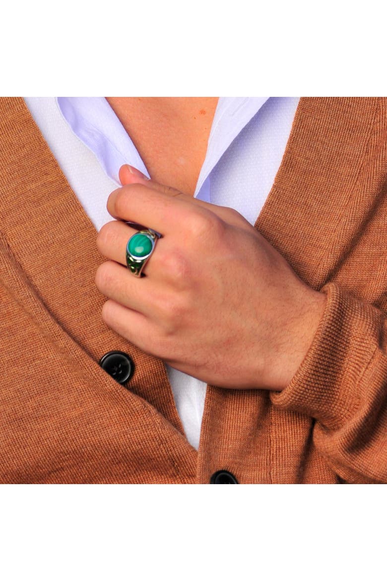 Malachite Sterling Silver Men Signet Ring With Enamel, Alternate, color, Silver