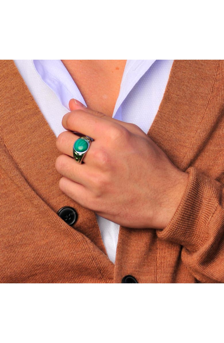 LuvMyJewelry Malachite Sterling Silver Men Signet Ring With Enamel, Alternate, color, Silver