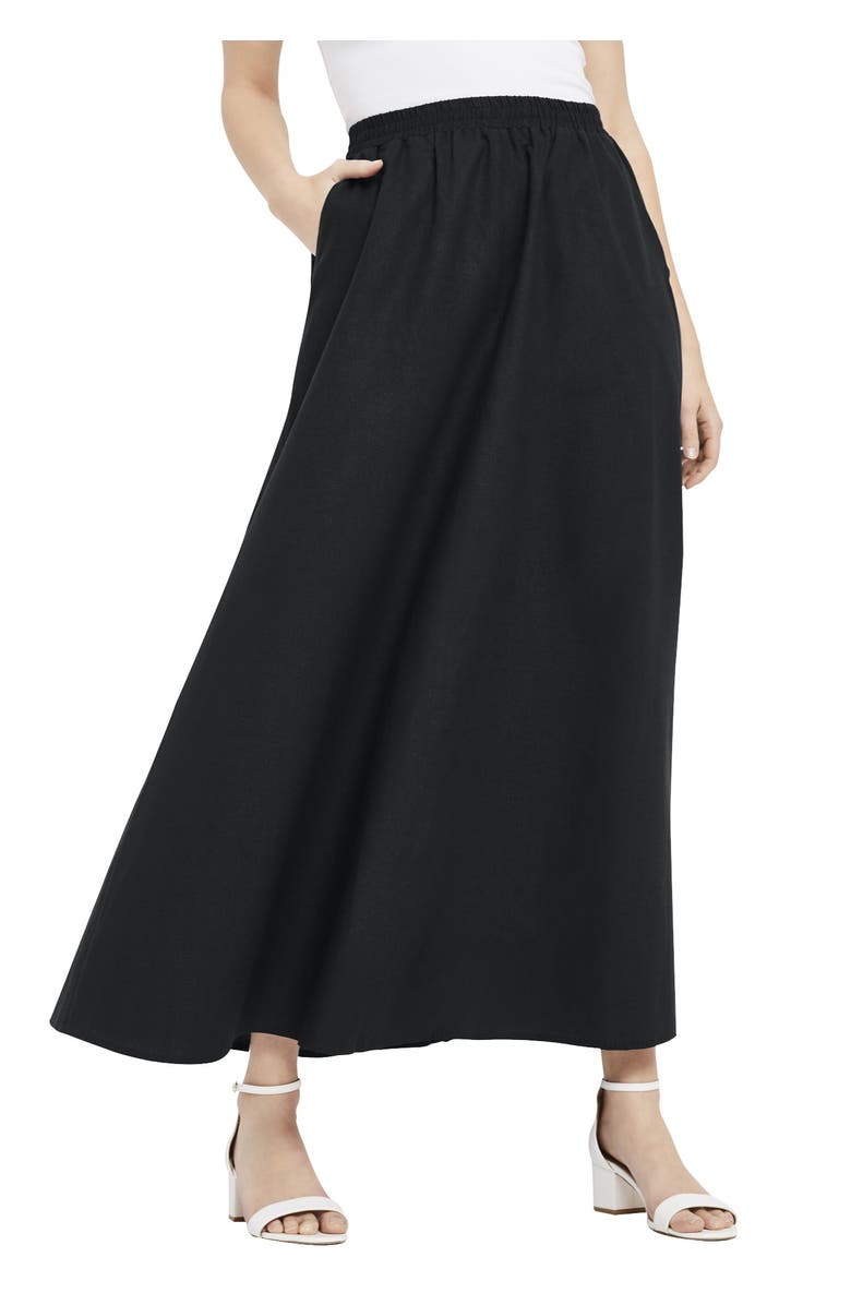 Jessica London Linen Maxi Skirt, Alternate, color, Black