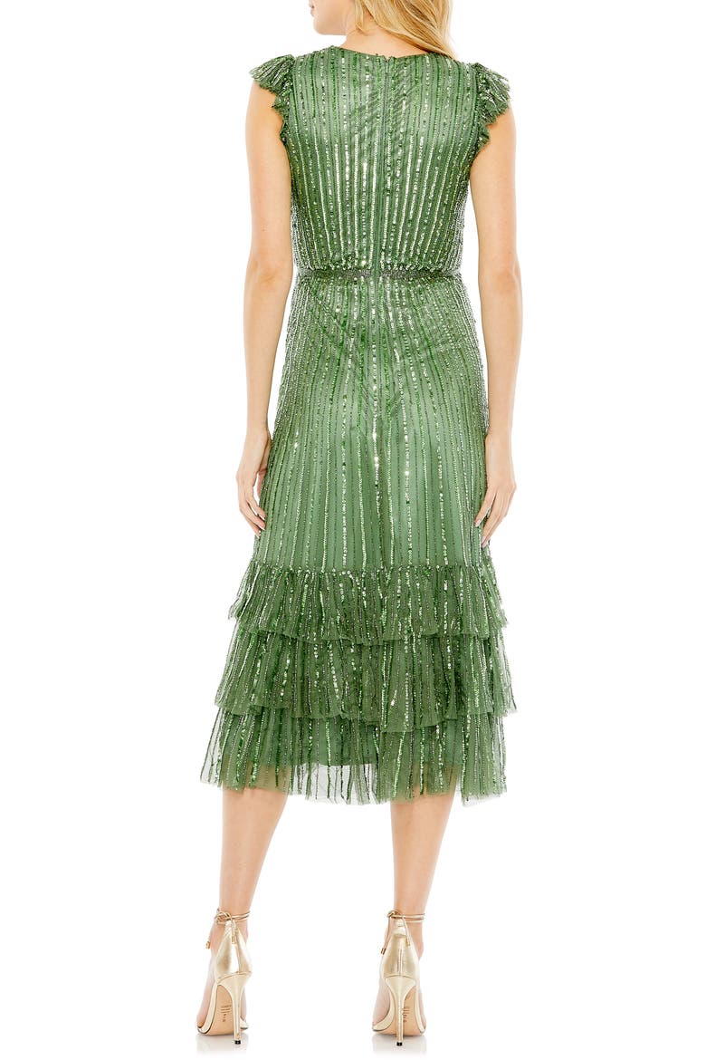 Women's Sequined Wrap Over Cap Sleeve Ruffle Hem Dress, Alternate, color, SAGE