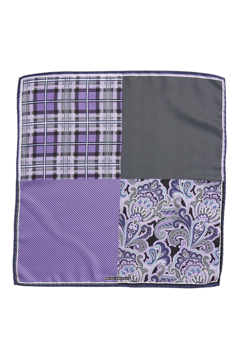Men's Shop 'Three Panel' Silk Pocket Square, Alternate, color, PURPLE/BLACK
