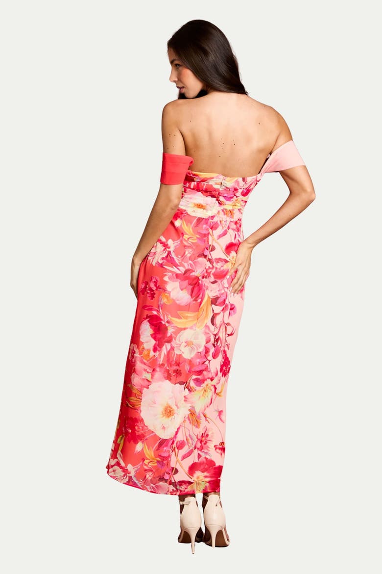 Floral Print Drape Chiffon Dress, Alternate, color, Coral