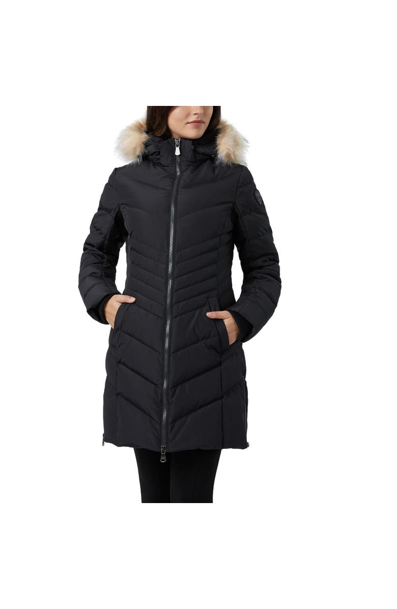 Pajar Queens Faux Fur Trim Chevron Quilt Mid Length Coat, Main, color,